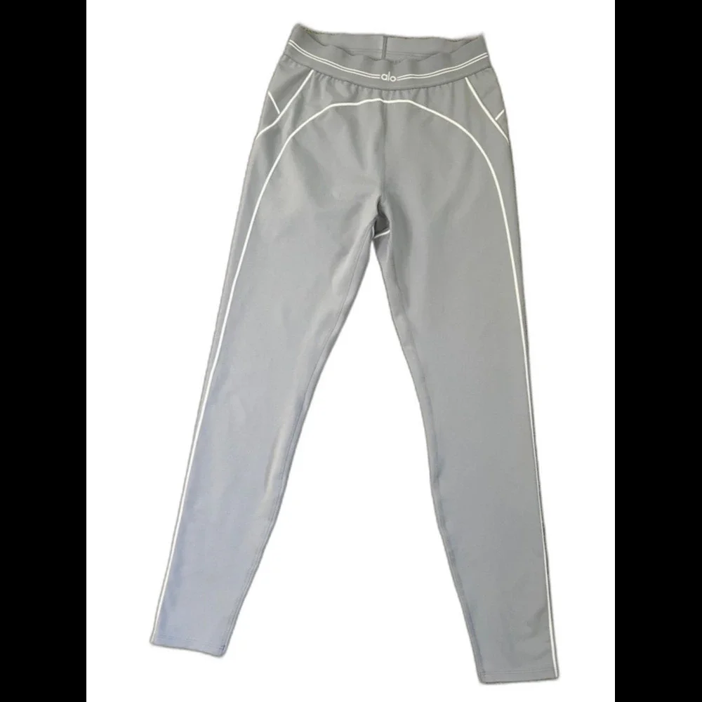 Alo Yoga High-Waist Airbrush Heart Throb Light Gray Exercise Workout Leggings XS